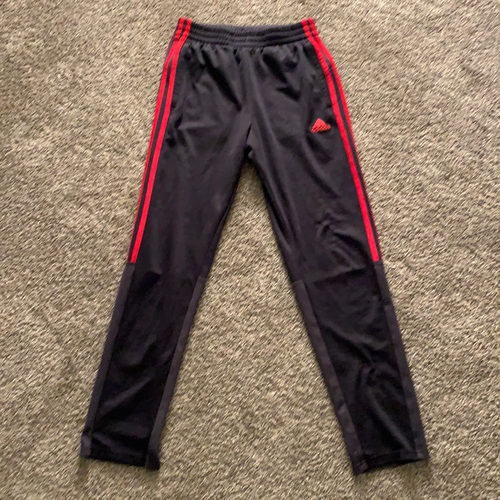 Adidas youth joggers with red stripes